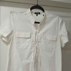 Theory Poplin Lace Up Short Sleeve Women's Top, Size Medium
